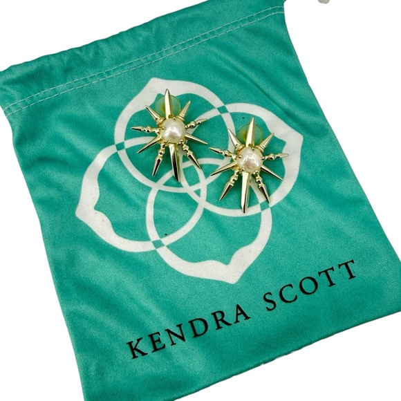 Kendra Scott Rogan Starburst Pearl Gold Statement Stud Earrings with Dust Bag - Picture 2 of 5